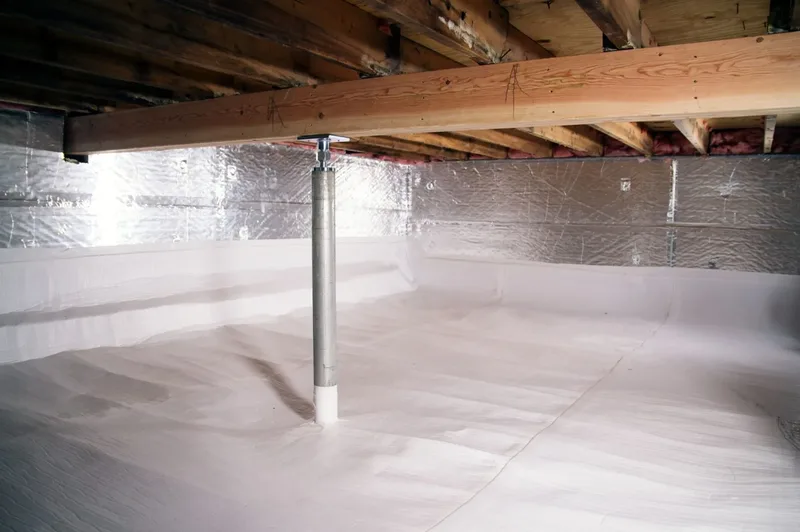Encapsulated crawlspace with vapor barrier