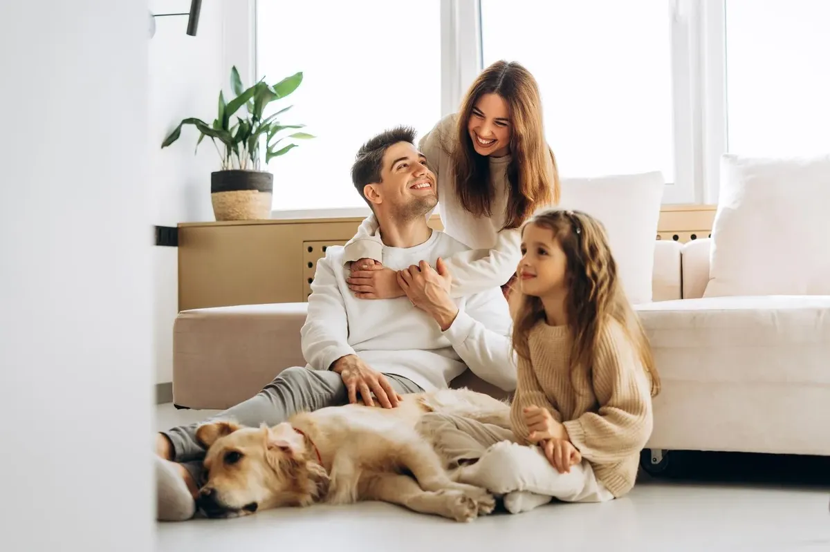 Happy family relaxing in a clean, mold-free home