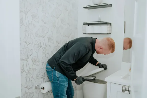 Inspector checking behind fixtures for hidden mold